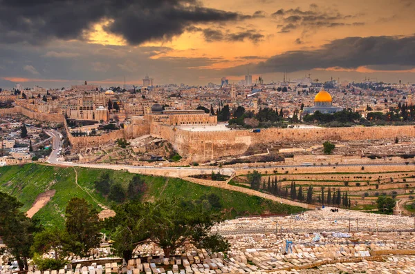 Jeruzalem Israël Oude Stad Skyline Schemering Van Olijfberg — Stockfoto