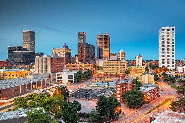 Tulsa Oklahoma Usa Panorama Miasta Zmierzchu — Zdjęcie stockowe