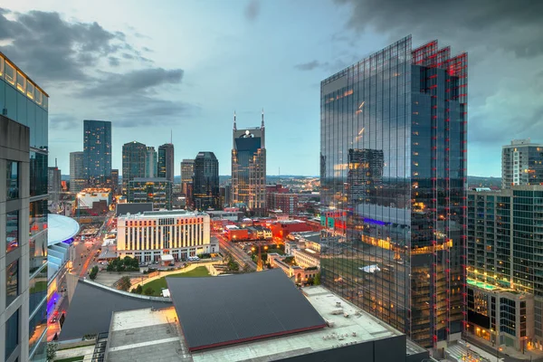 Nashville Tennessee Amerikai Egyesült Államok Belvárosa Alkonyatkor — Stock Fotó