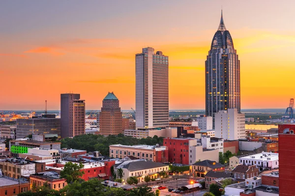 Mobile Alabama Usa Skyline Der Innenstadt Von Oben Der Abenddämmerung — Stockfoto