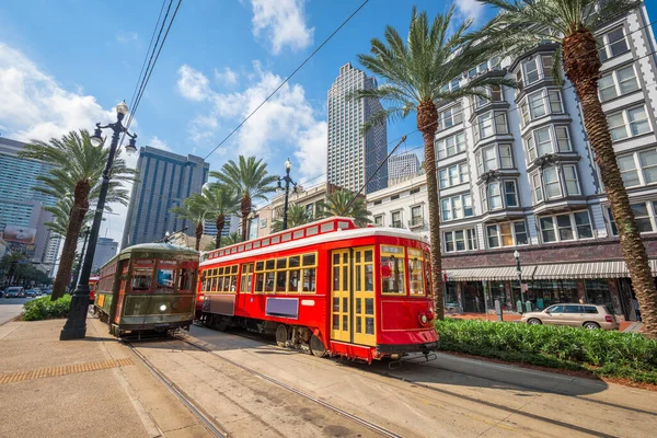 New Orleans Louisiana Verenigde Staten Centrum Stadsgezicht Met Trollies — Stockfoto