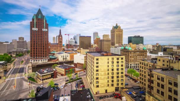 Milwaukee Ουισκόνσιν Ηπα Downtown Skyline Απόγευμα — Αρχείο Βίντεο