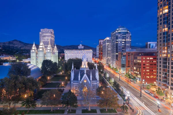 Salt Lake City Utah Usa Miejski Krajobraz Nad Placem Świątynnym — Zdjęcie stockowe