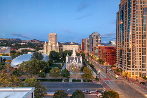 Salt Lake City Utah Usa Miejski Krajobraz Nad Placem Świątynnym — Zdjęcie stockowe