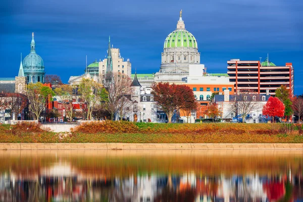 Harrisburg Pennsylvania Estados Unidos Skyline Río Susquehanna Atardecer — Foto de Stock