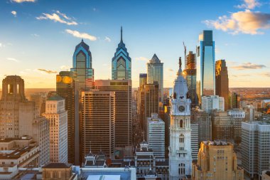 Philadelphia, Pennsylvania, USA downtown city skyline at dusk. clipart