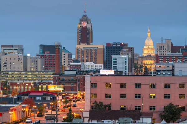 Lansing Michigan Usa Stadssiluett Vid Skymningen — Stockfoto