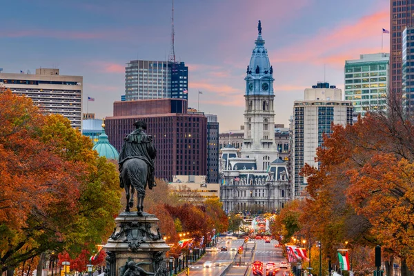 Philadelphia Pennsylvania Usa Herbst Mit Blick Auf Den Benjamin Franklin — Stockfoto