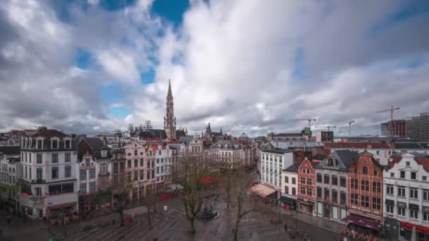 Bruxelles Belgio Piazza Skyline Con Torre Del Municipio Nel Pomeriggio — Video Stock