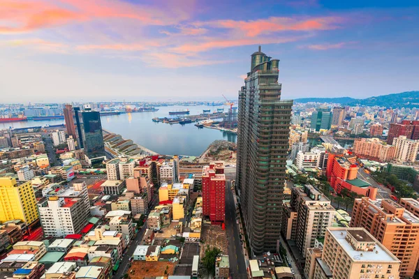 Kaohsiung Taïwan Skyline Ville Vers Port Crépuscule — Photo