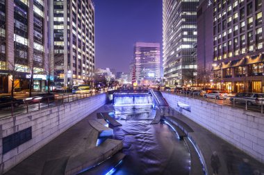 Seoul Cityscape at Cheonggye Stream clipart