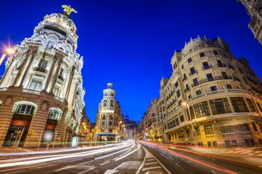Madrid, İspanya, Gran Via Cityscape
