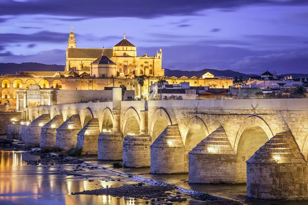 Cordoba, Španělsko na římský most a mešita katedrála — Stock fotografie