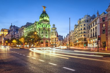 Madrid, İspanya, Gran Via Cityscape