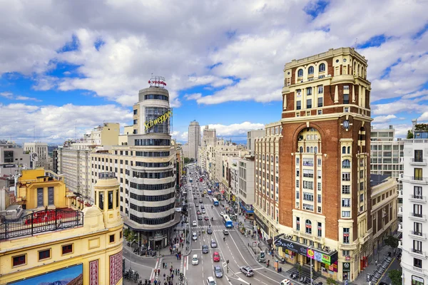 Gran Via, Madird, Espanha Cityscape — Fotografia de Stock
