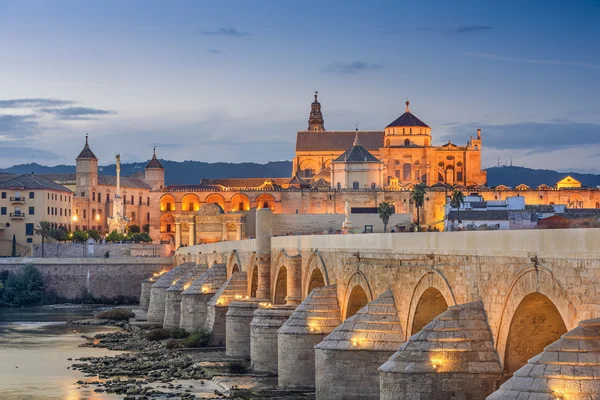 Cordoba, Spanje op de Romeinse brug en de moskee-kathedraal — Stockfoto