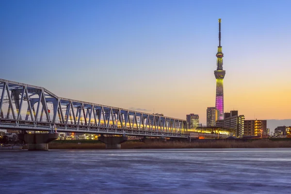 Tokyo Skytree, Tokyo, Japonya nehir manzarası — Stok fotoğraf