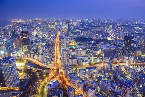 Tokyo, Japan Cityscape en snelwegen — Stockfoto