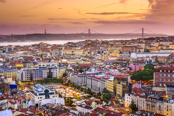 Lisbon, Portugal Skyline at Night