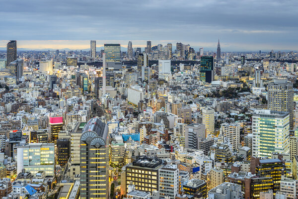 Tokyo, Japan cityscape view over the Ebisu District towards Shinjuku.