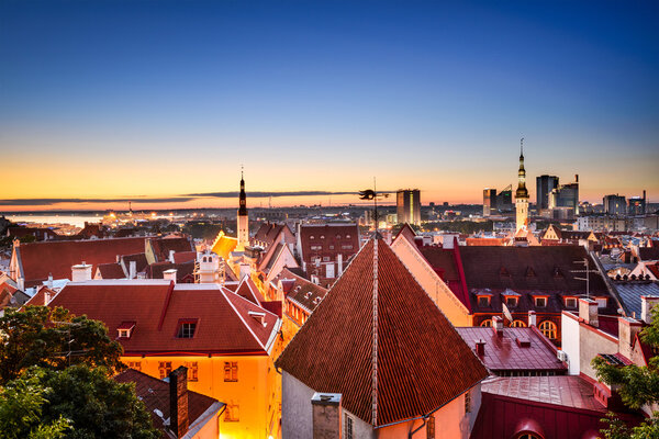 Tallinn, Estonia dawn skyline in the old city.