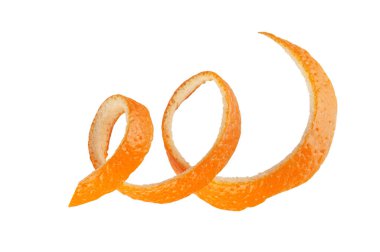 Beyaz arkaplanda izole edilmiş, sarmal bir portakal kabuğu