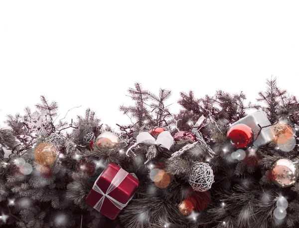 Arbre Noël Monochrome Avec Des Jouets Colorés Isolés Sur Fond — Photo