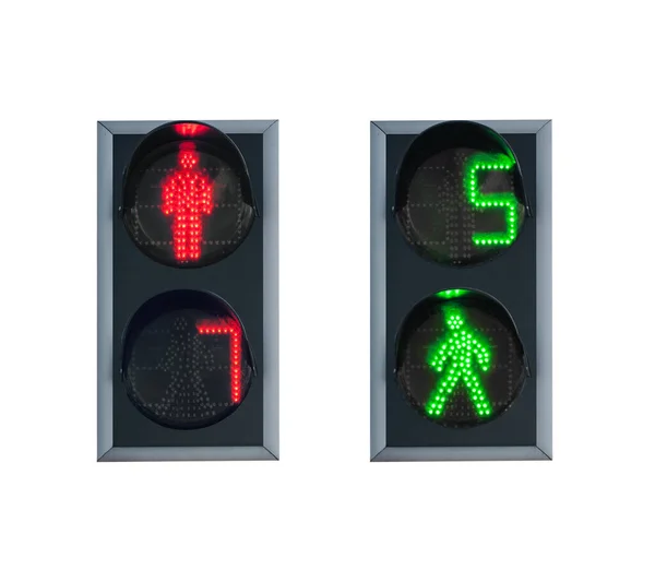 Set Two Spotlights Stand Red Green Signal Isolated White Background — Stock Photo, Image