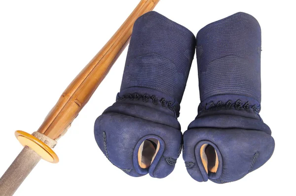 Shinai Kote Kendo Hekwerk Sportuitrusting Geïsoleerd Witte Achtergrond Bovenaanzicht — Stockfoto