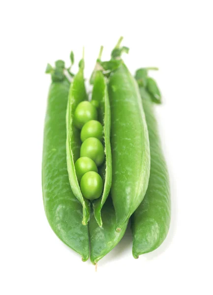 Green Peas Pods Top View Isolated White Background — Stock Photo, Image