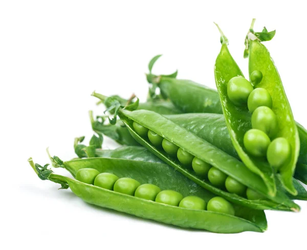 Green Peas Isolated Pods Open Green Peas White Background — Stock Photo, Image