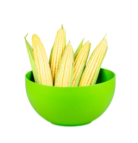 Espigas de milho em placa verde — Fotografia de Stock