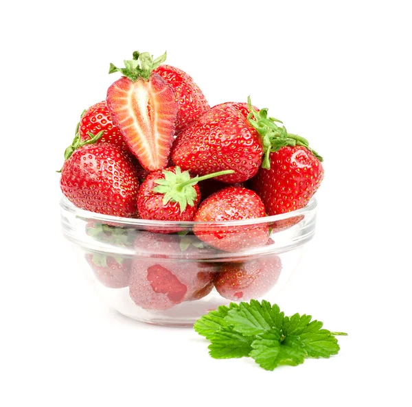 Strawberries in a transparent plate. — Stock Photo, Image