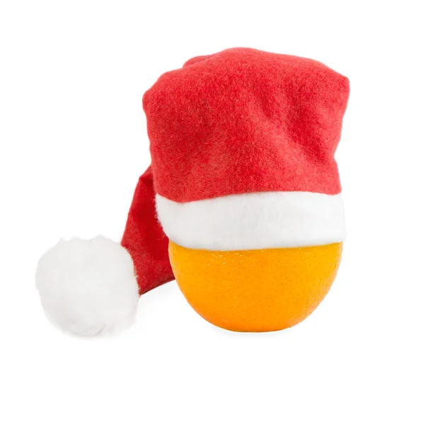 Orange in Christmas hat — Stock Photo, Image