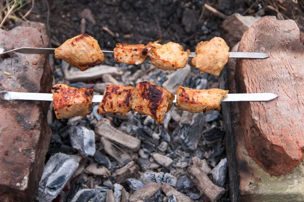 Meat  roasting on skewers — Stock Photo, Image