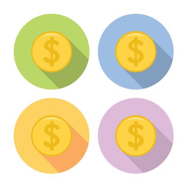 Altın dolar para düz Icons Set