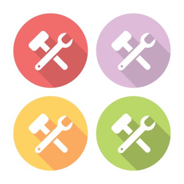 İngiliz anahtarı ve çekiç araçlar düz Icons Set