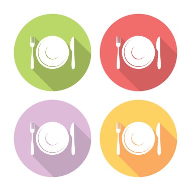 Tabak ve çatal bıçak takımı düz Icons Set