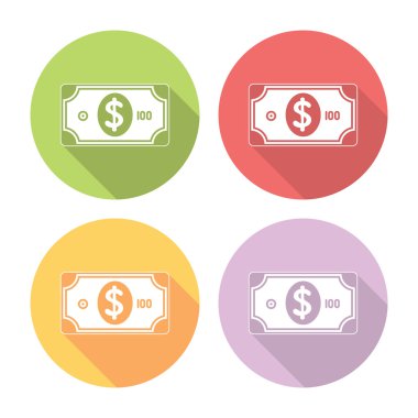 Kağıt para Amerikan dolar düz Icons Set