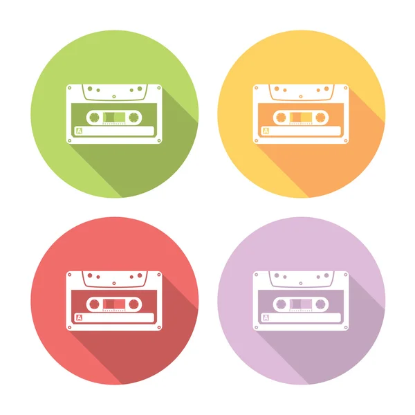 Set di icone piatte con audiocassetta — Vettoriale Stock