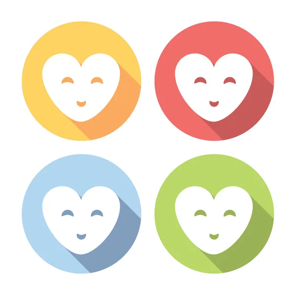 Smiling Happy Heart Flat Icons Set — Stock Vector
