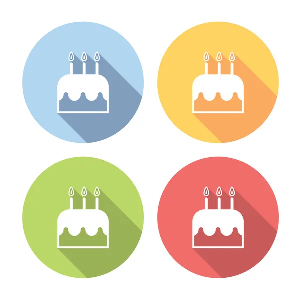 Tarta de cumpleaños con velas Set de iconos planos — Vector de stock