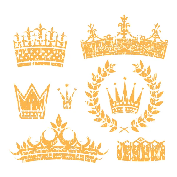 Crowns and Laurel Leaf Wreath Grunge Set — стоковый вектор