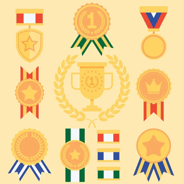 Set de medallas de iconos de éxito de estilo plano — Vector de stock