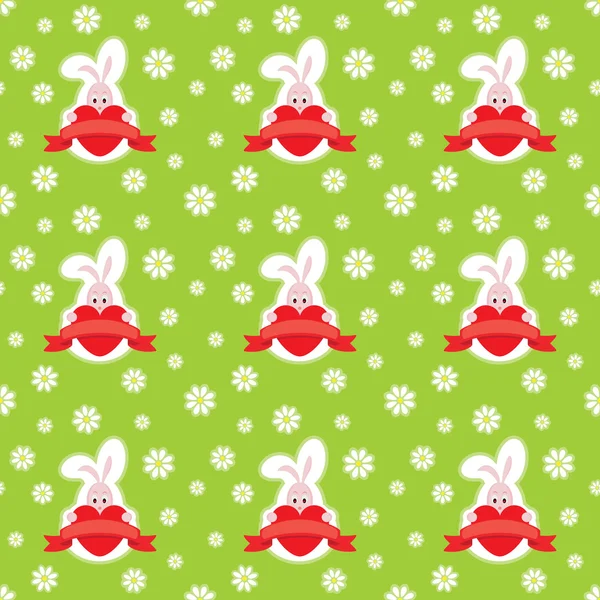 Valentines Day Rabbit Seamless Pattern — Stock Vector