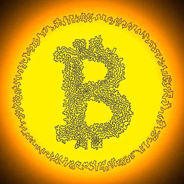 Zoubkovaný zlaté Bitcoin šifrovací měna mince logo — Stock fotografie