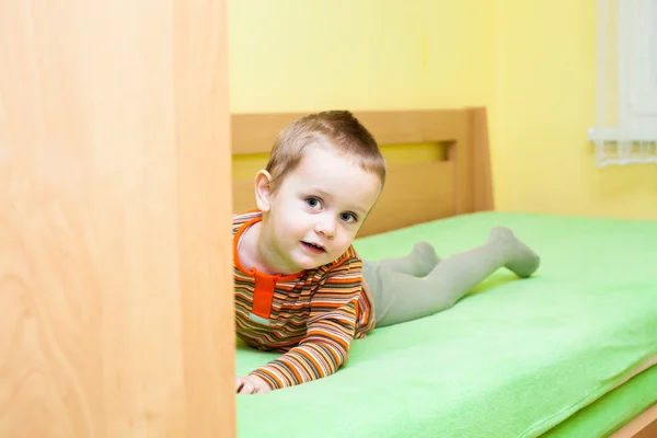 Child boy on bed — Stock Photo, Image