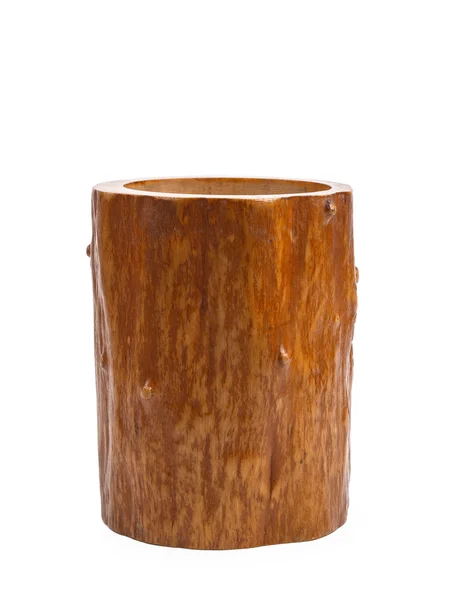 Artesanato de madeira (copos, tigela, colheres, colheres) sobre fundo branco — Fotografia de Stock