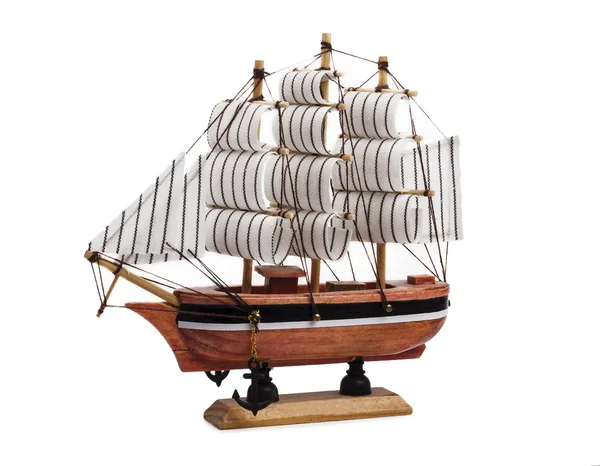 Model of ship with sails on a white background — Stock Photo, Image