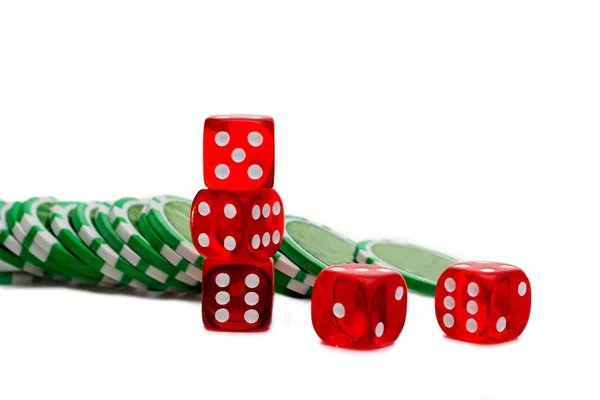 Dice and Chips isolated on white — Stock Photo, Image